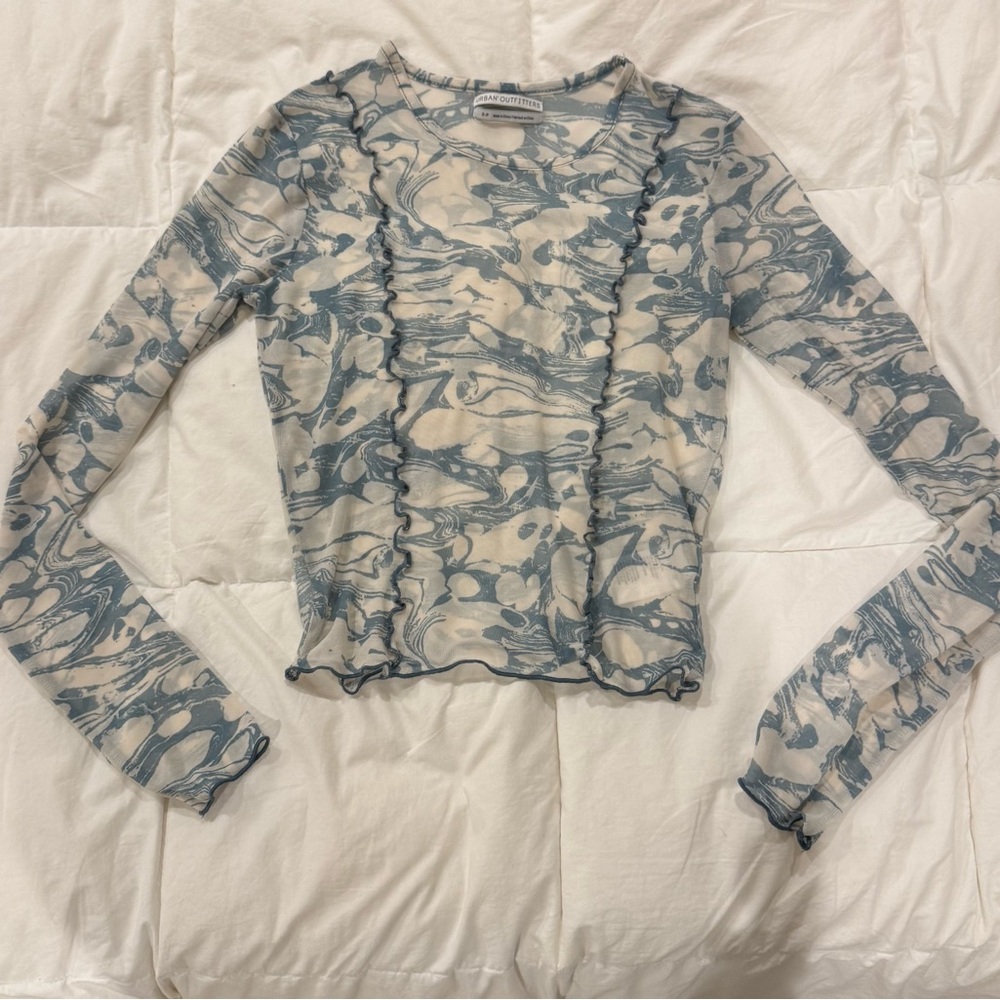 Urban Outfitters Blue and Cream Marble Long Sleeve Top